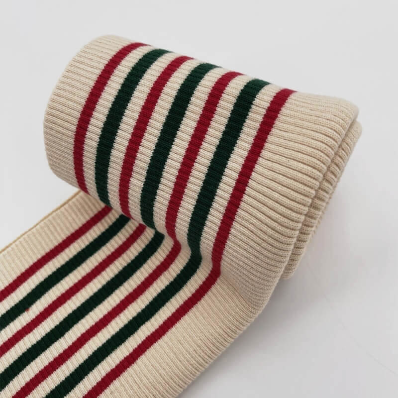 Cotton stripe knit beige ribbing cuff