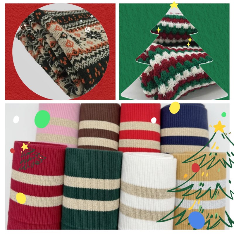 Christmas Themed Striped Knit Ribbing